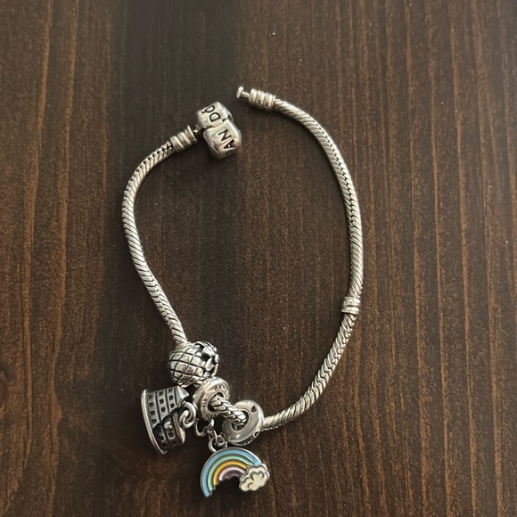 Silver Pandora Bracelet with 3 Charms - Picture 1 of 5